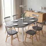 Wooden Drop-Leaf Dining Table Oval for 4 to 6 People - Velmora