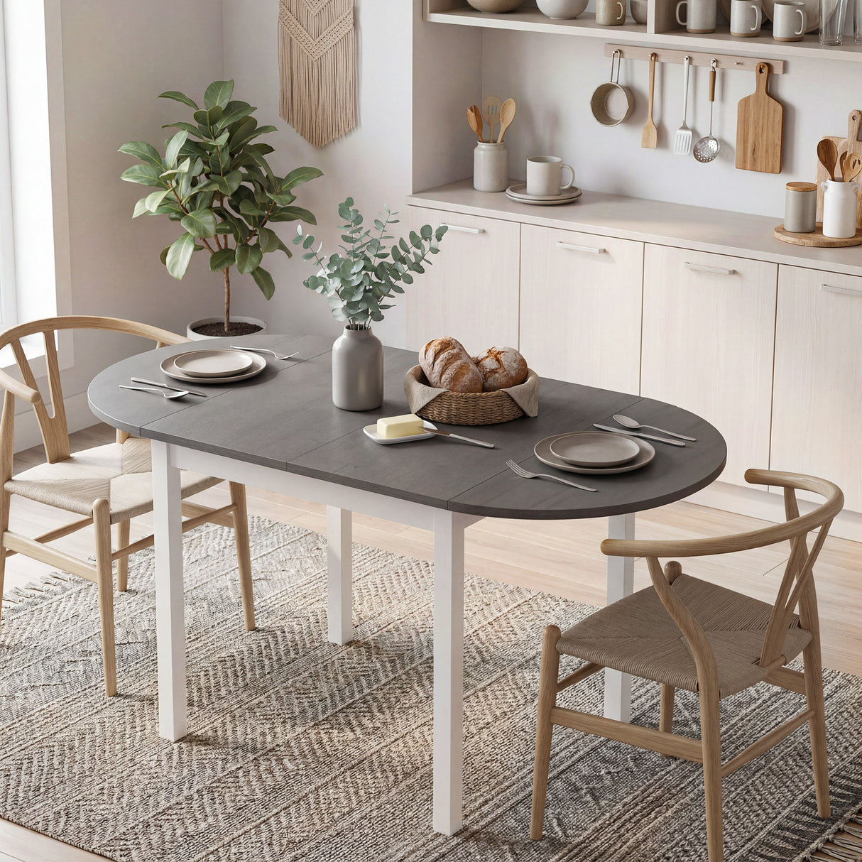 Wooden Drop-Leaf Dining Table Oval for 4 to 6 People - Velmora