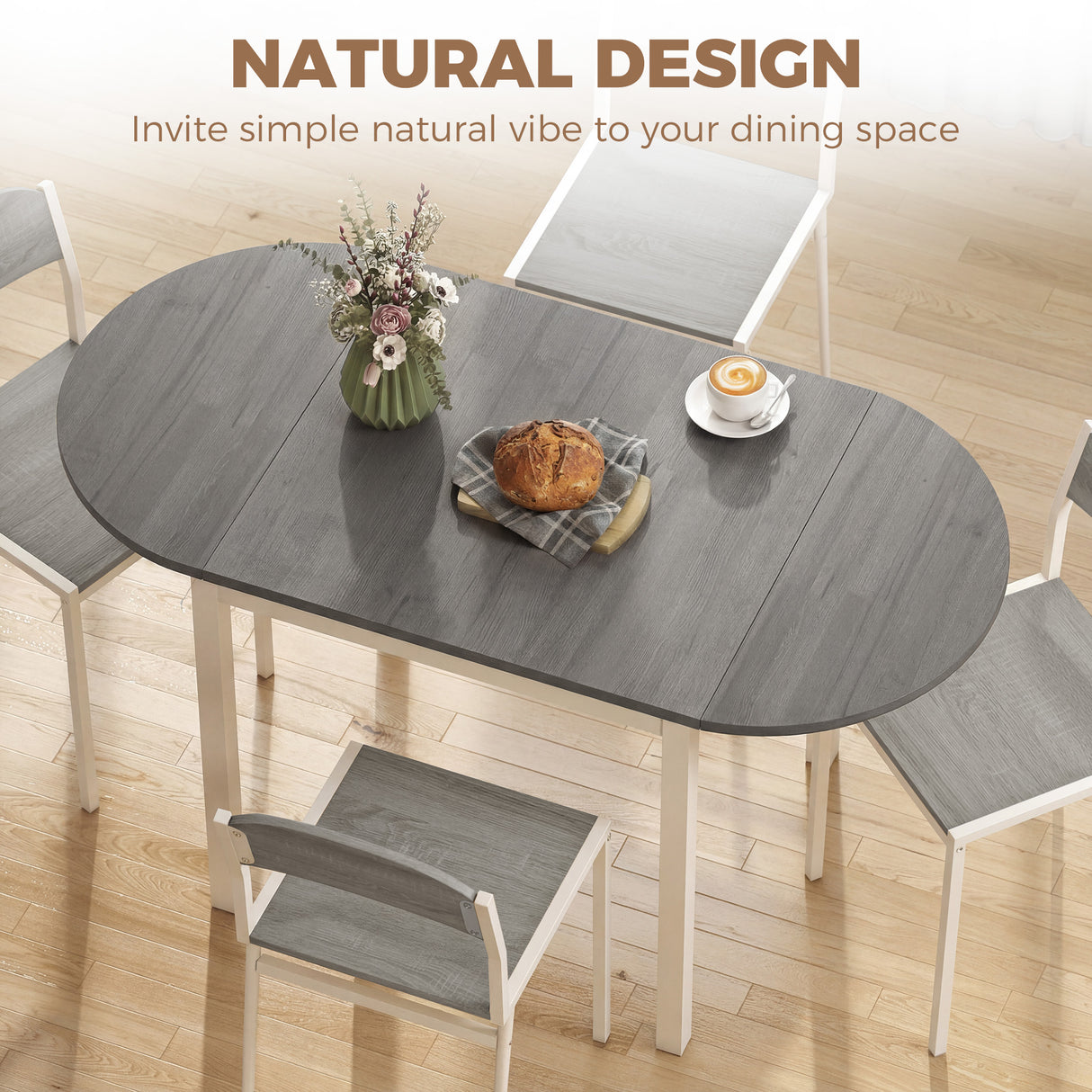 Wooden Drop-Leaf Dining Table Oval for 4 to 6 People - Velmora