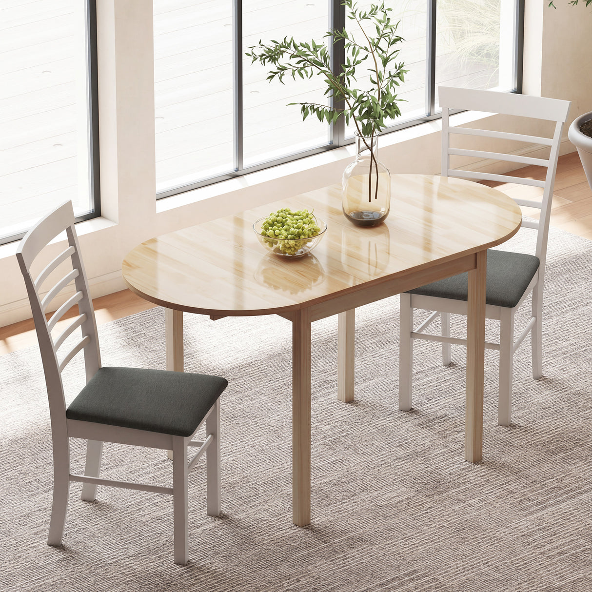 Wooden Drop-Leaf Dining Table Oval for 4 to 6 People - Velmora