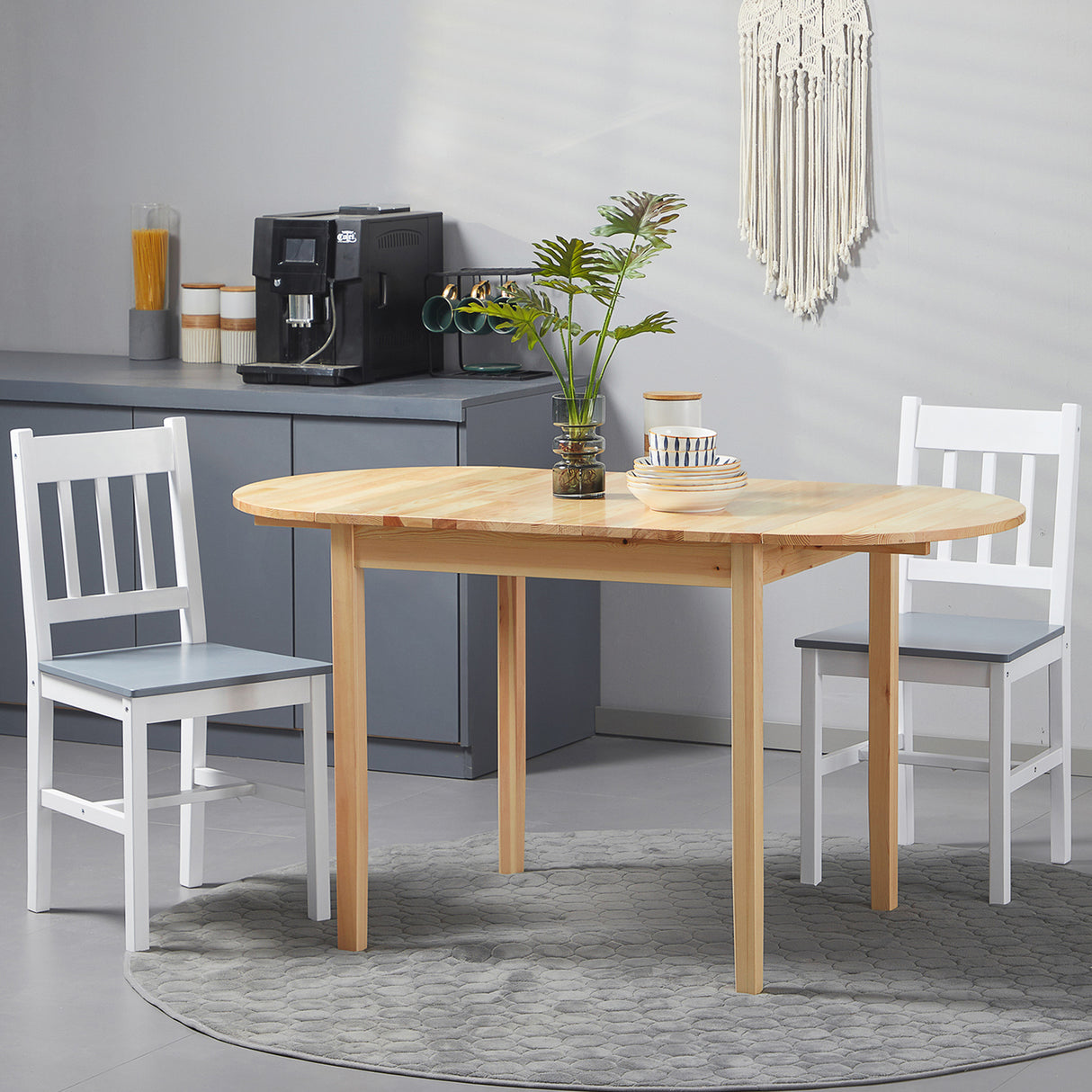 Wooden Drop-Leaf Dining Table Oval for 4 to 6 People - Velmora