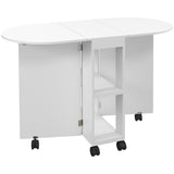 Wooden Drop Leaf Dining Table Oval With Wheels for 4 People - Velmora