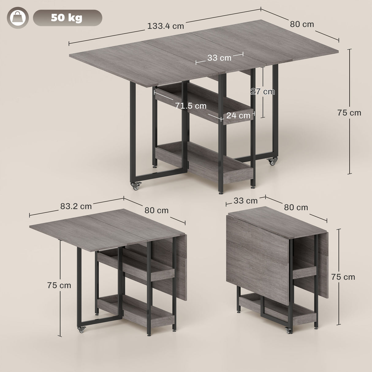 Wooden Drop Leaf Dining Table Rectangular for 4 People - Velmora