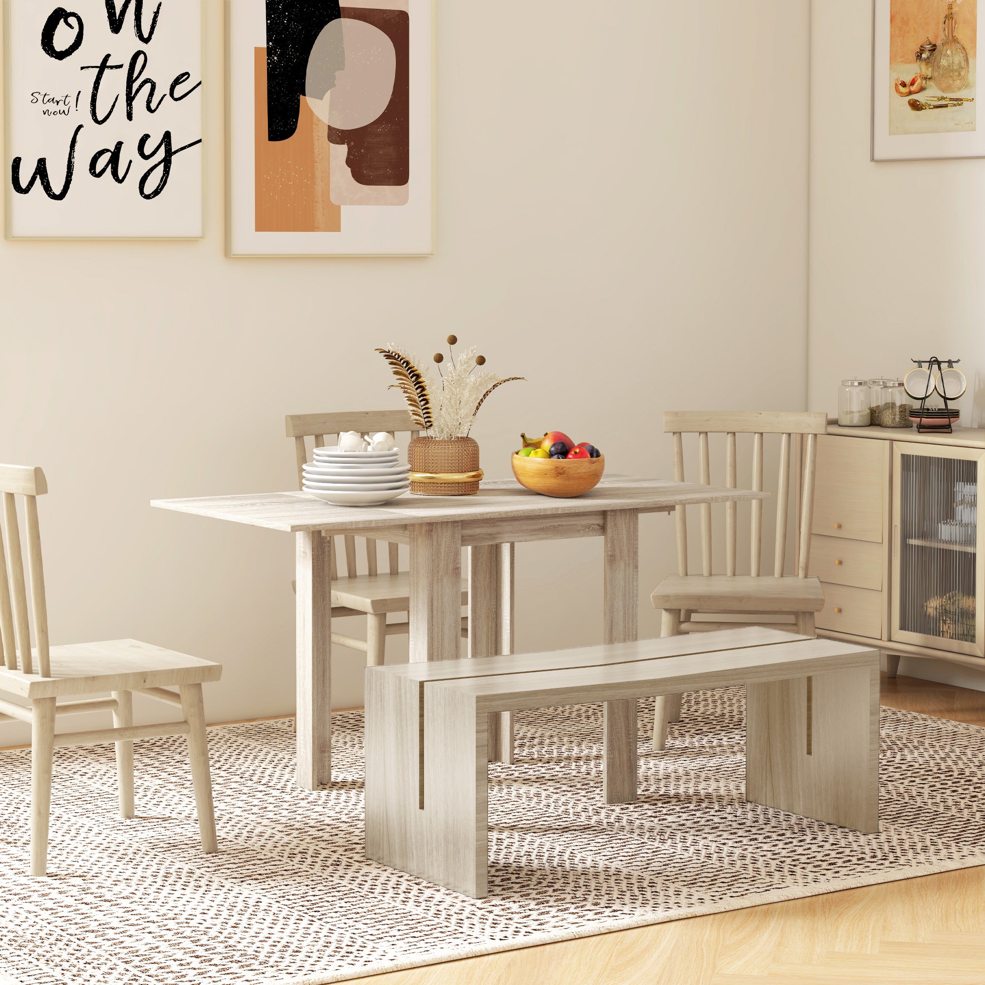 Wooden Drop Leaf Dining Table Rectangular for 4 People in Wood Effect - Velmora