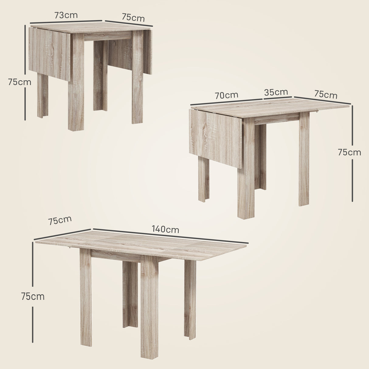 Wooden Drop Leaf Dining Table Rectangular for 4 People in Wood Effect - Velmora