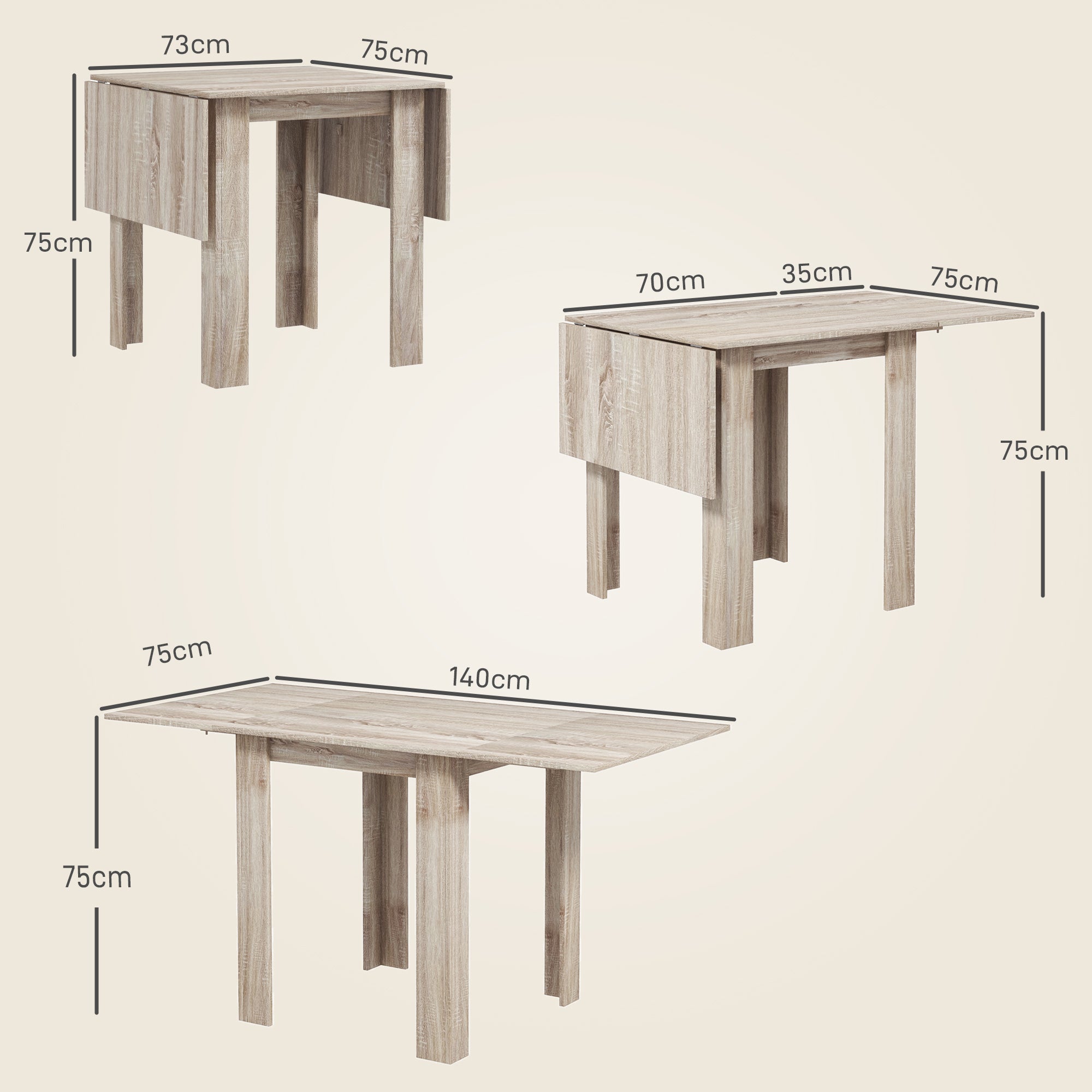 Wooden Drop Leaf Dining Table Rectangular for 4 People in Wood Effect - Velmora