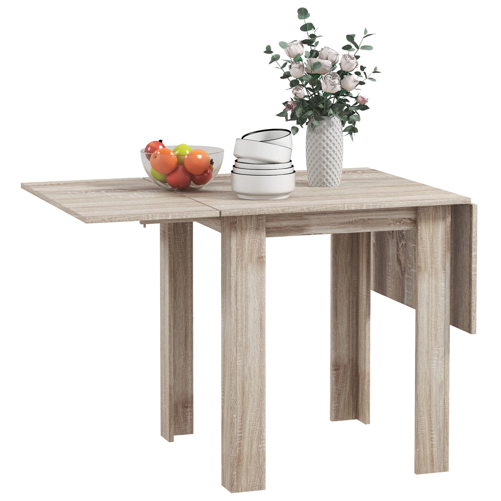 Wooden Drop Leaf Dining Table Rectangular for 4 People in Wood Effect - Velmora