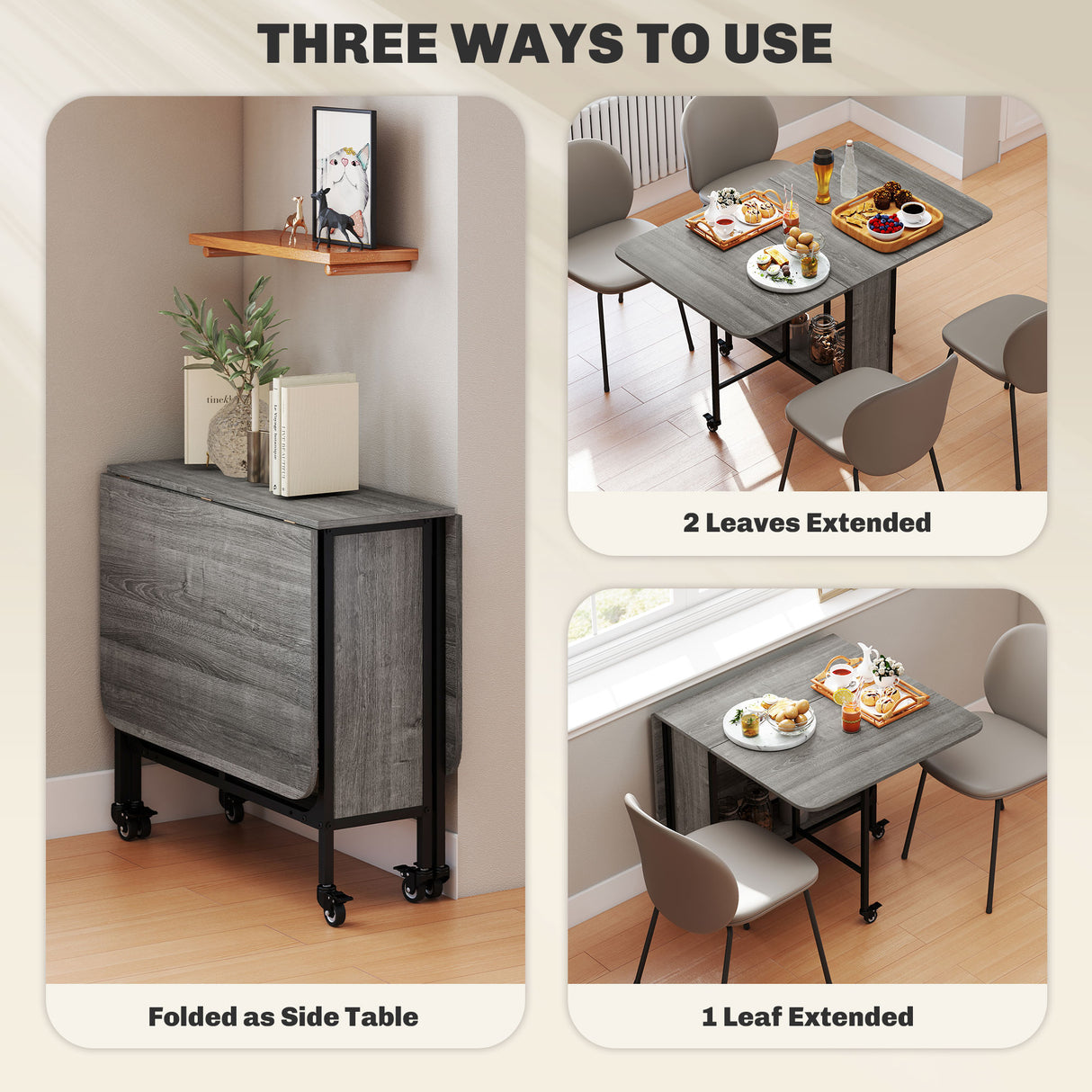 Wooden Drop Leaf Dining Table Rectangular fro 4 to 6 People - Velmora