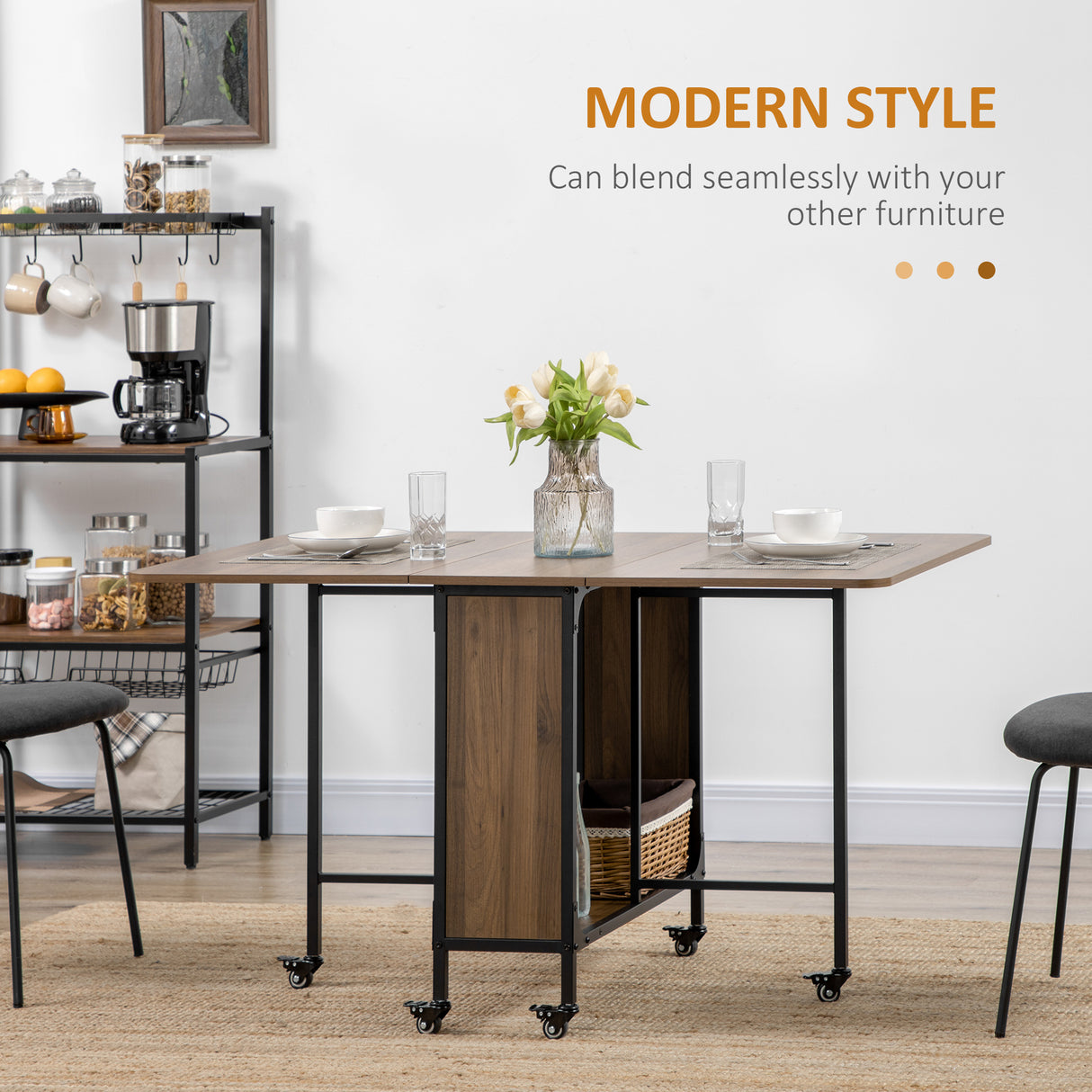 Wooden Drop Leaf Dining Table Rectangular fro 4 to 6 People - Velmora