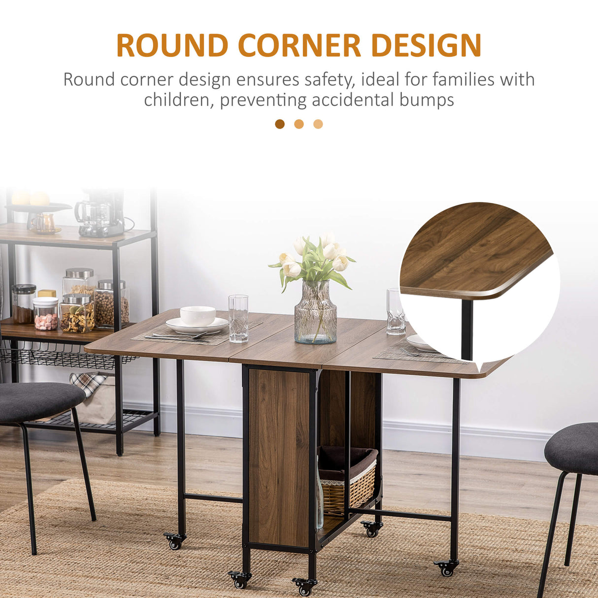 Wooden Drop Leaf Dining Table Rectangular fro 4 to 6 People - Velmora