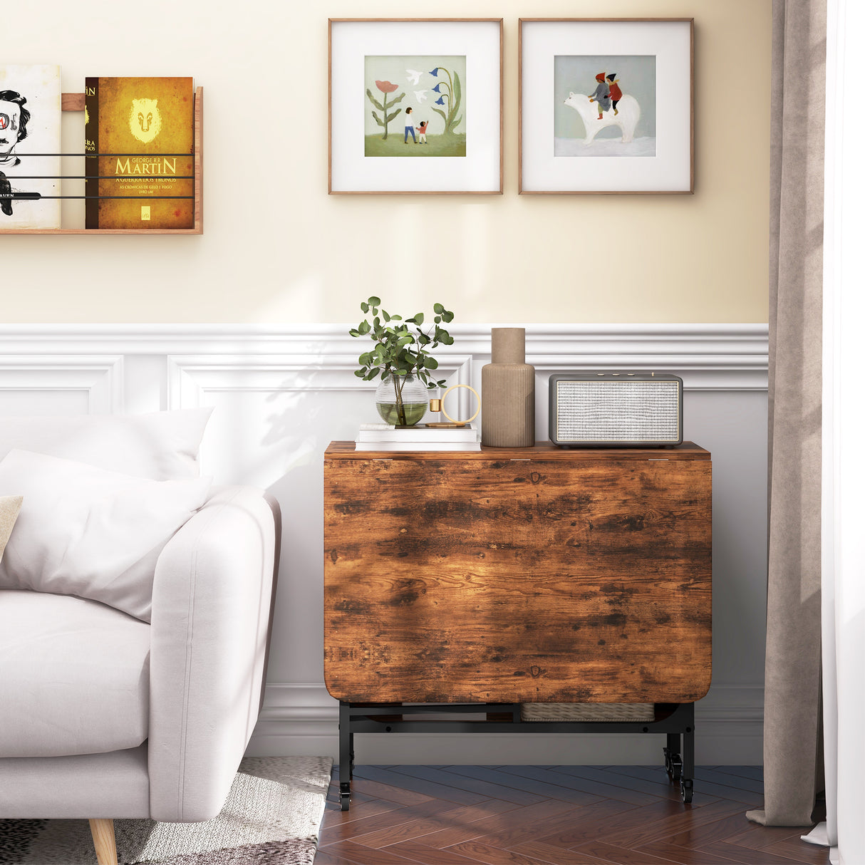 Wooden Drop Leaf Dining Table Rectangular fro 4 to 6 People - Velmora