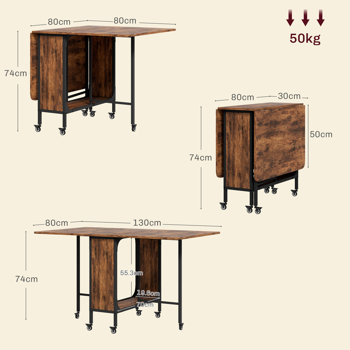 Wooden Drop Leaf Dining Table Rectangular fro 4 to 6 People - Velmora
