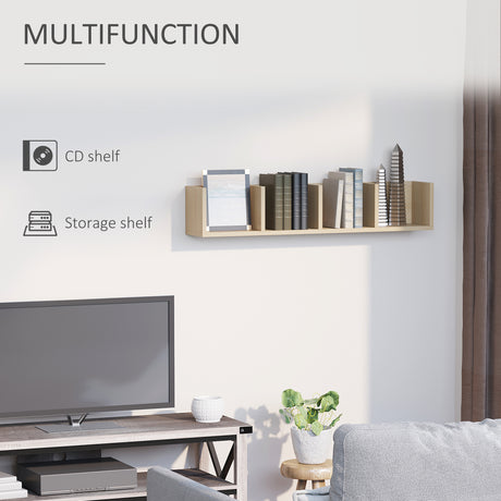 Wooden DVD Wall Shelf 95cm Wide With 4 Compartments - Velmora