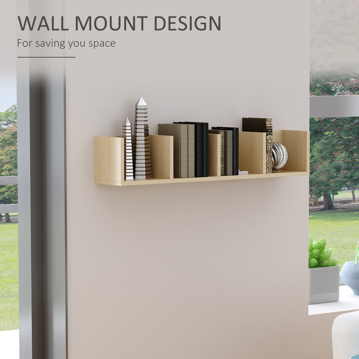 Wooden DVD Wall Shelf 95cm Wide With 4 Compartments - Velmora