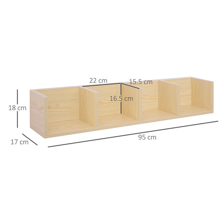Wooden DVD Wall Shelf 95cm Wide With 4 Compartments - Velmora