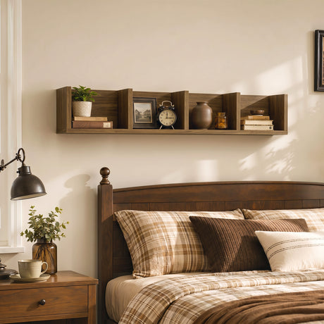 Wooden DVD Wall Shelf 95cm Wide With 4 Compartments - Velmora