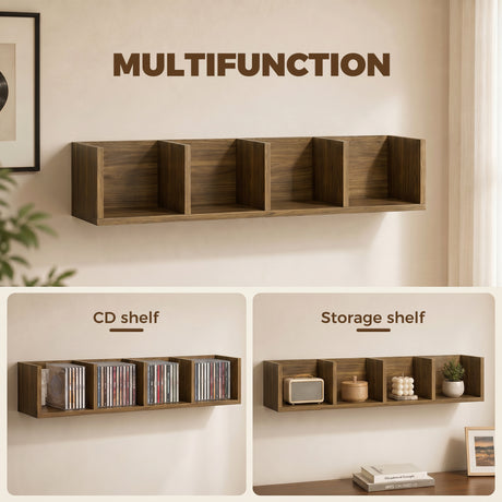 Wooden DVD Wall Shelf 95cm Wide With 4 Compartments - Velmora