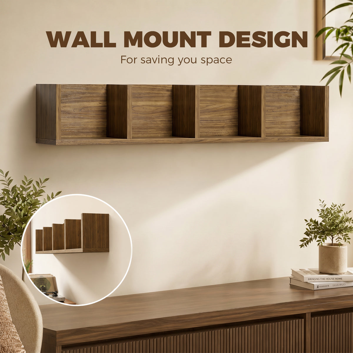 Wooden DVD Wall Shelf 95cm Wide With 4 Compartments - Velmora