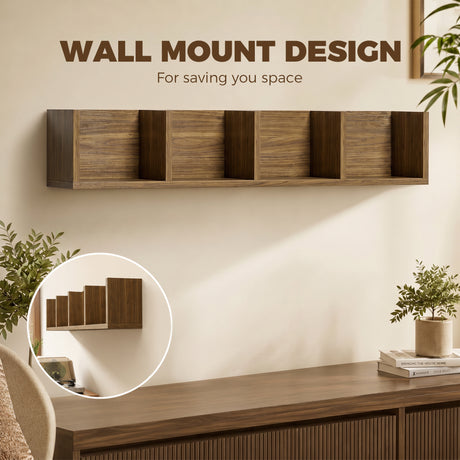 Wooden DVD Wall Shelf 95cm Wide With 4 Compartments - Velmora