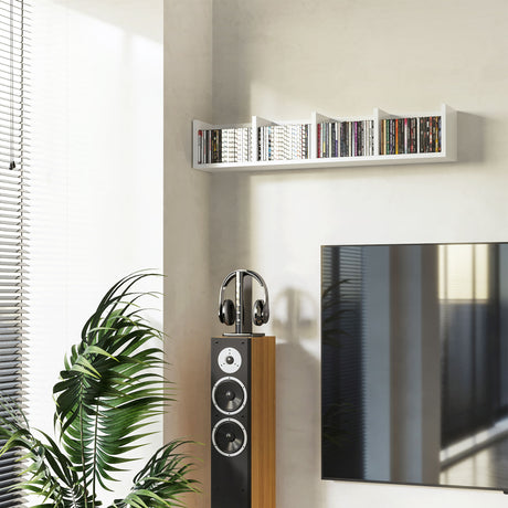 Wooden DVD Wall Shelf 95cm Wide With 4 Compartments - Velmora