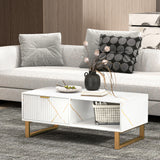 Wooden Elegant Coffee Table Rectangular With 1 Drawer in Elegant Marble Effect - Velmora