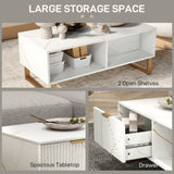 Wooden Elegant Coffee Table Rectangular With 1 Drawer in Elegant Marble Effect - Velmora