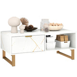Wooden Elegant Coffee Table Rectangular With 1 Drawer in Elegant Marble Effect - Velmora