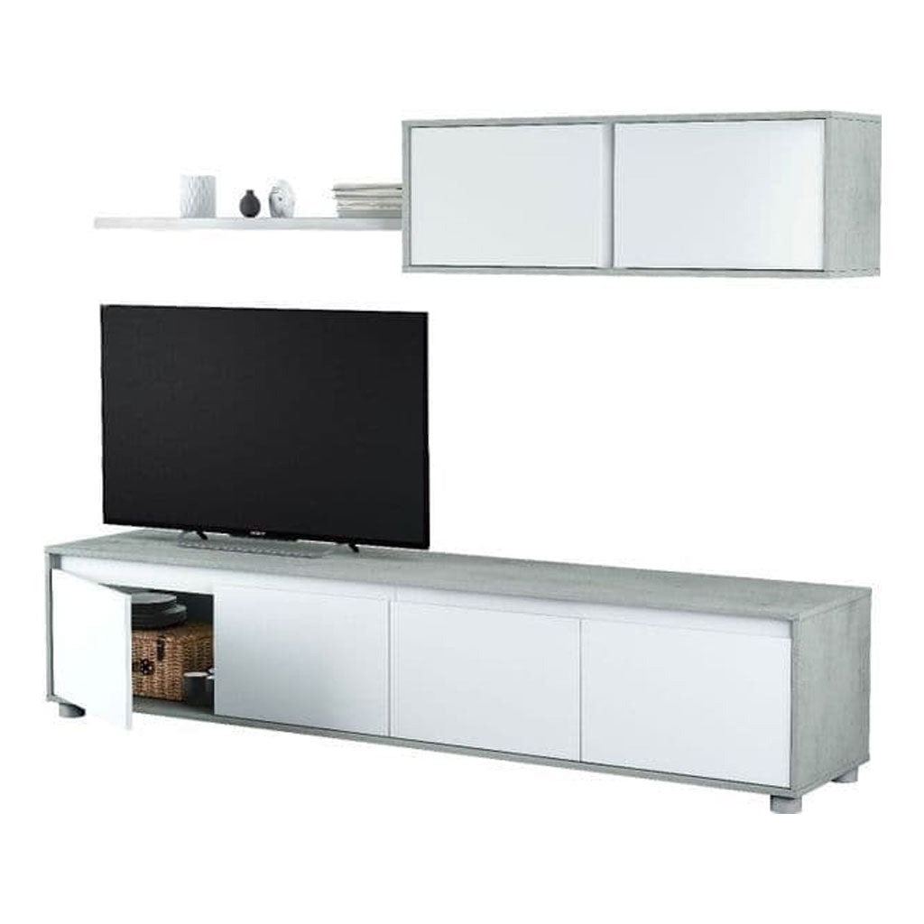 Wooden Entertainment Unit With Wall Shelf And Cupboard - Simpsonville