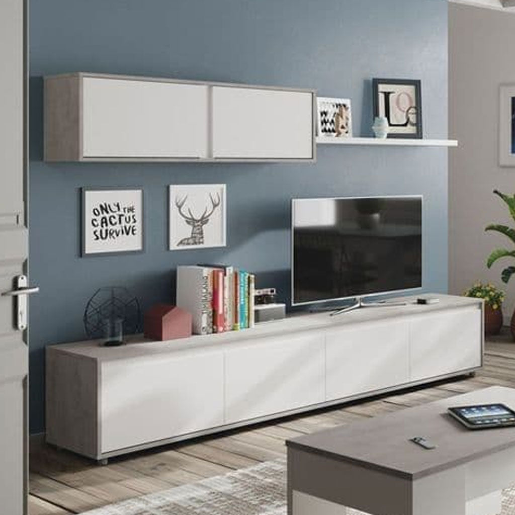 Wooden Entertainment Unit With Wall Shelf And Cupboard - Simpsonville