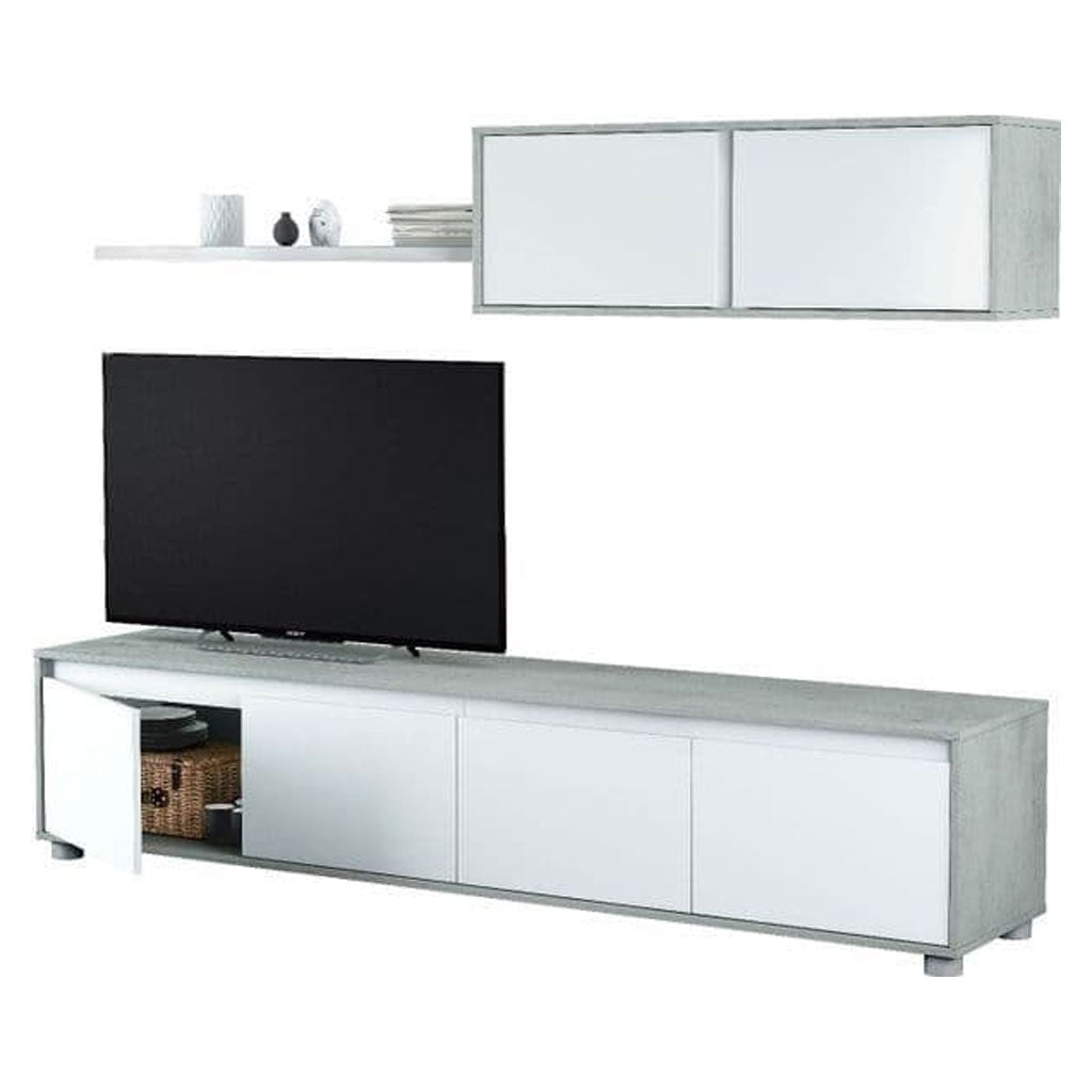 Wooden Entertainment Unit With Wall Shelf And Cupboard - Simcoe