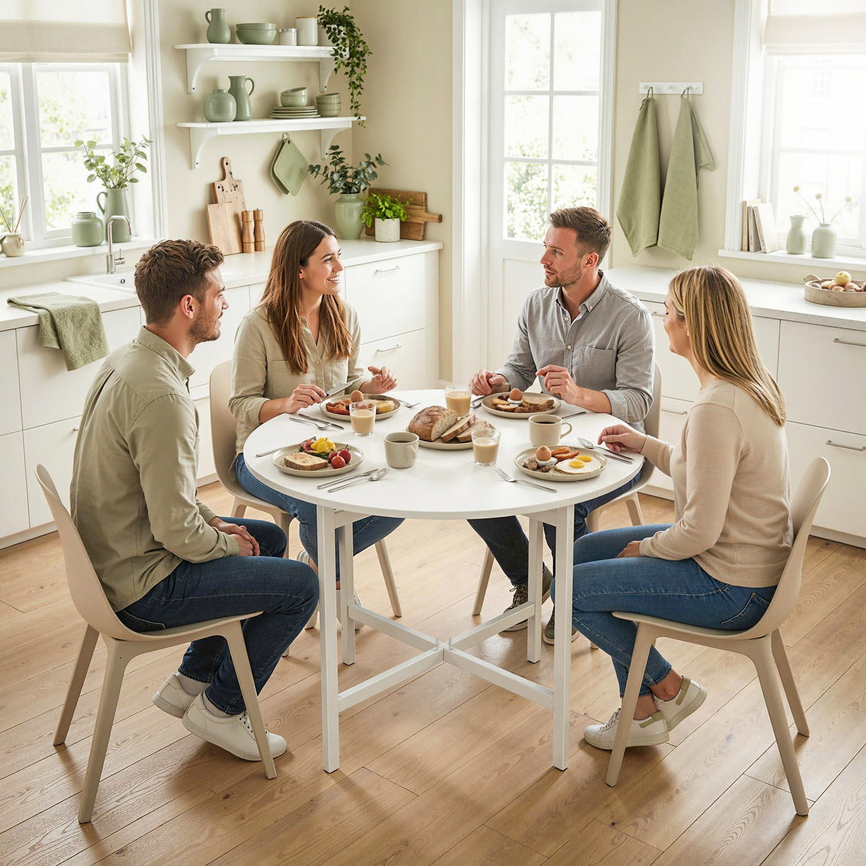 Wooden Extendable Drop Leaf Dining Table Round for 2 to 4 People - Velmora