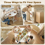 Wooden Extendable Drop Leaf Dining Table Round for 2 to 4 People - Velmora