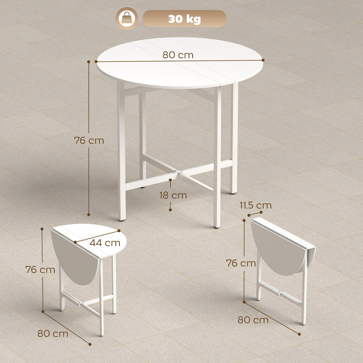 Wooden Extendable Drop Leaf Dining Table Round for 2 to 4 People - Velmora