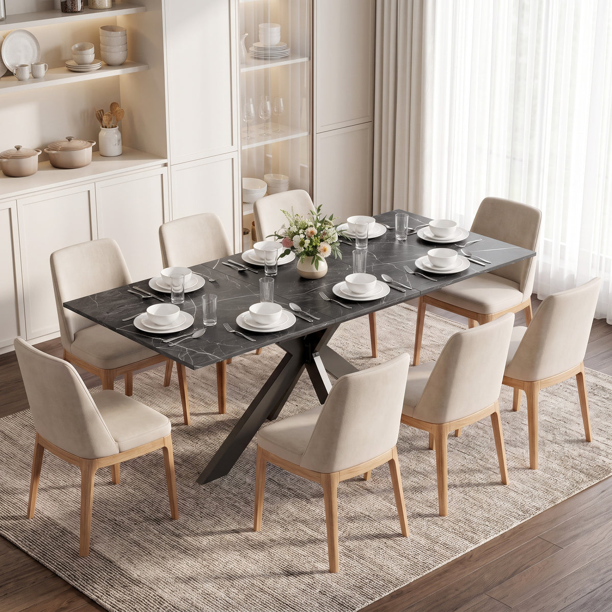 Wooden Extending Dining Table 160cm Wide for 8 People - Velmora
