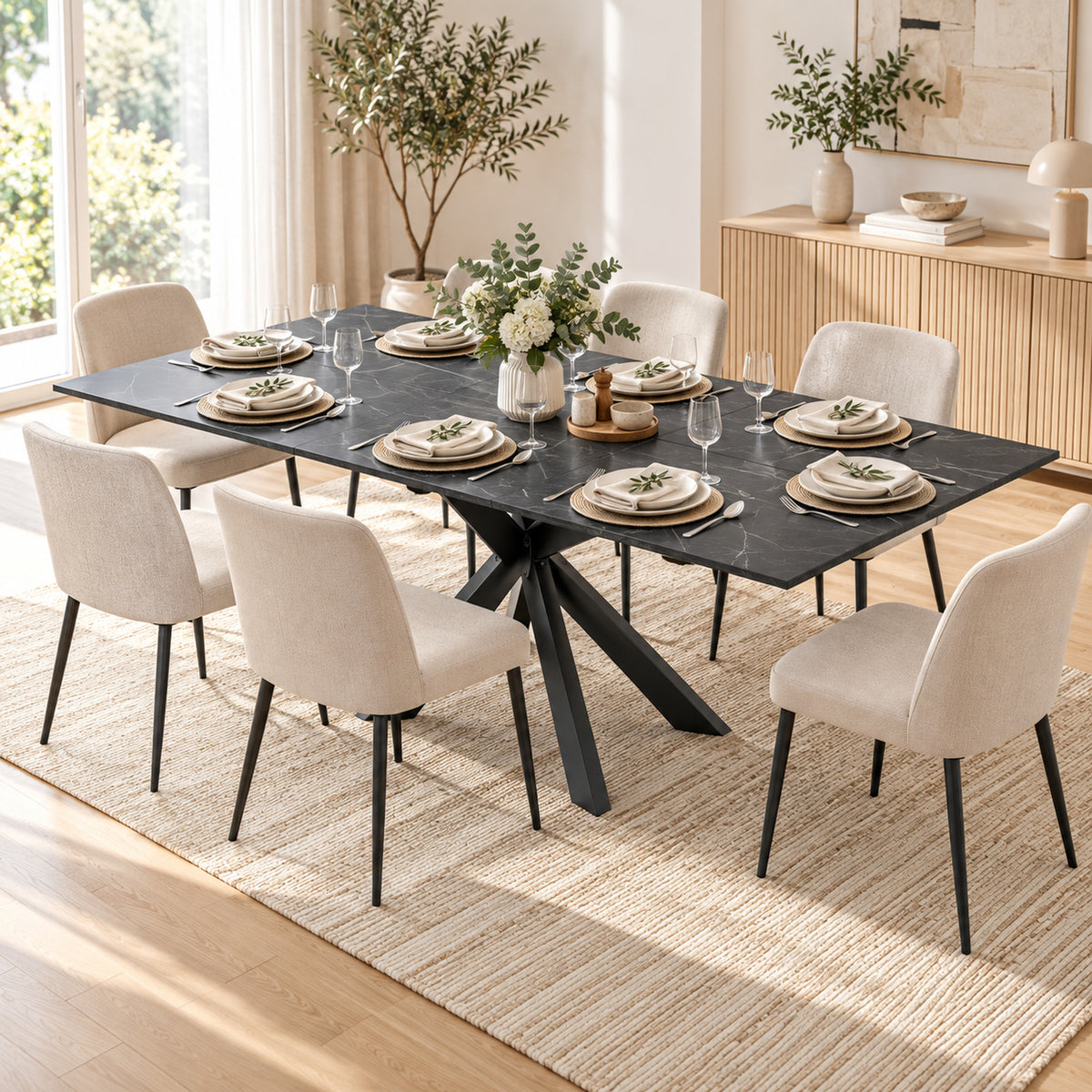 Wooden Extending Dining Table 160cm Wide for 8 People - Velmora