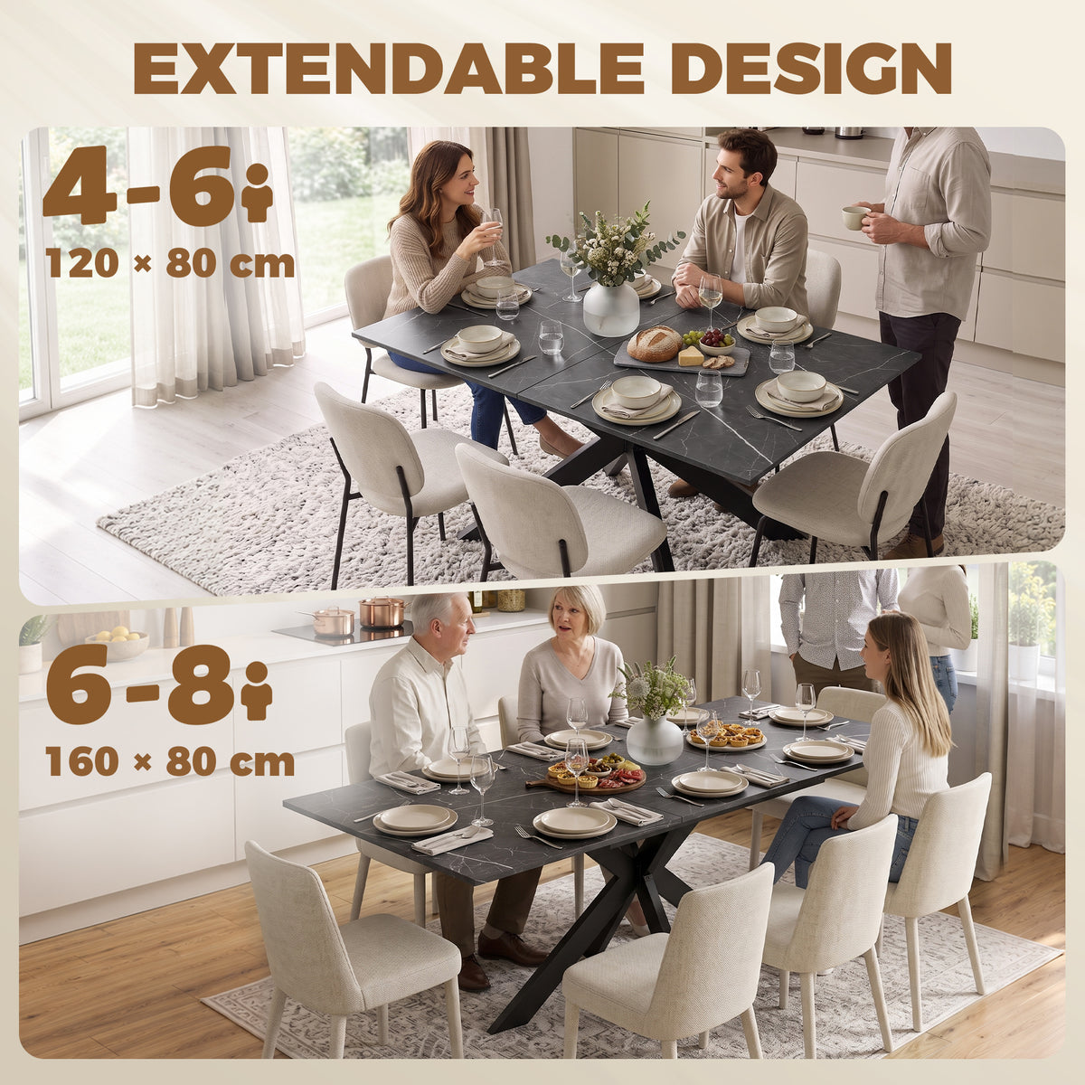 Wooden Extending Dining Table 160cm Wide for 8 People - Velmora