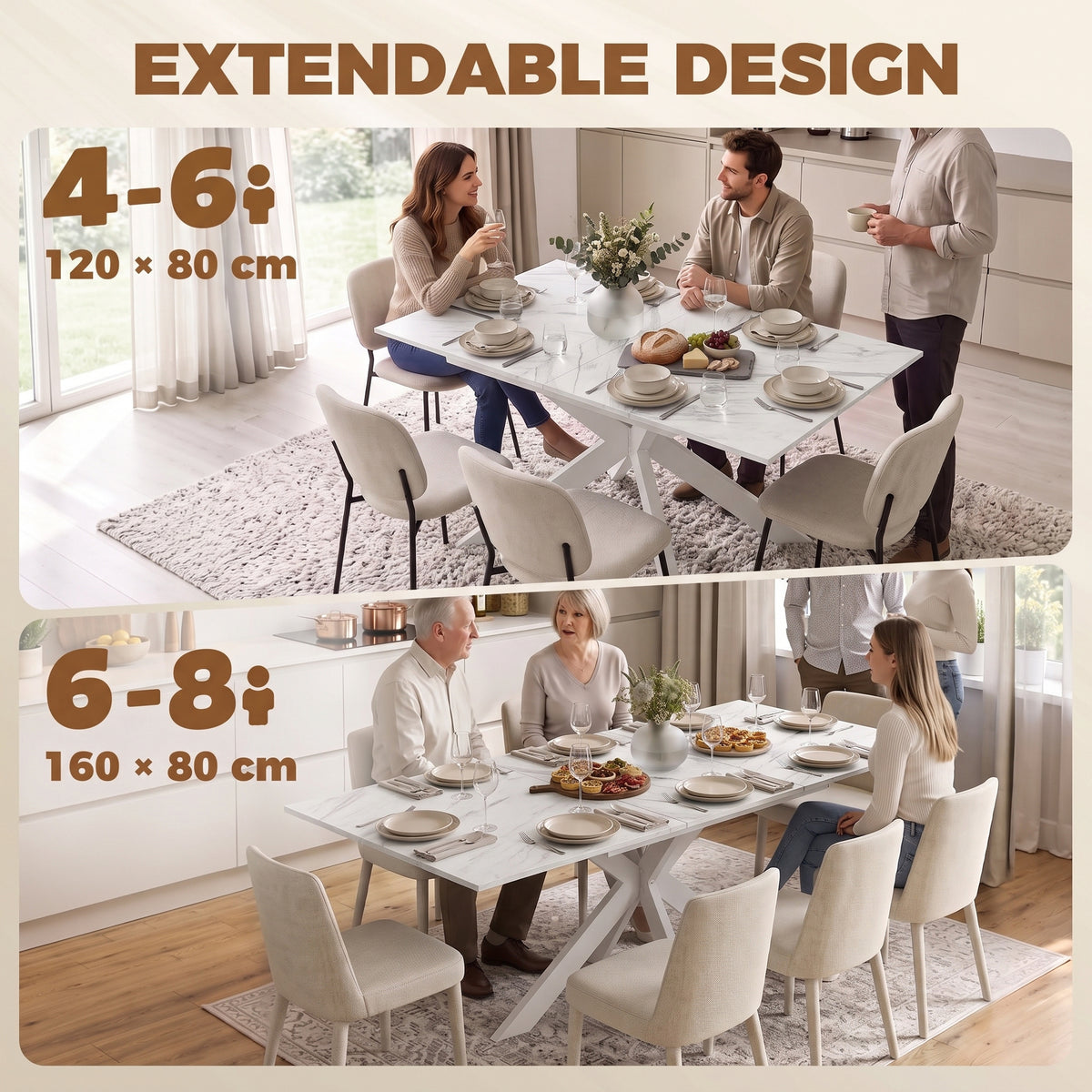 Wooden Extending Dining Table 160cm Wide for 8 People - Velmora