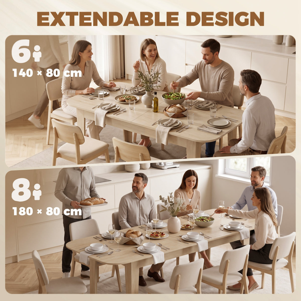 Wooden Extending Dining Table 180cm Wide for 8 People - Velmora