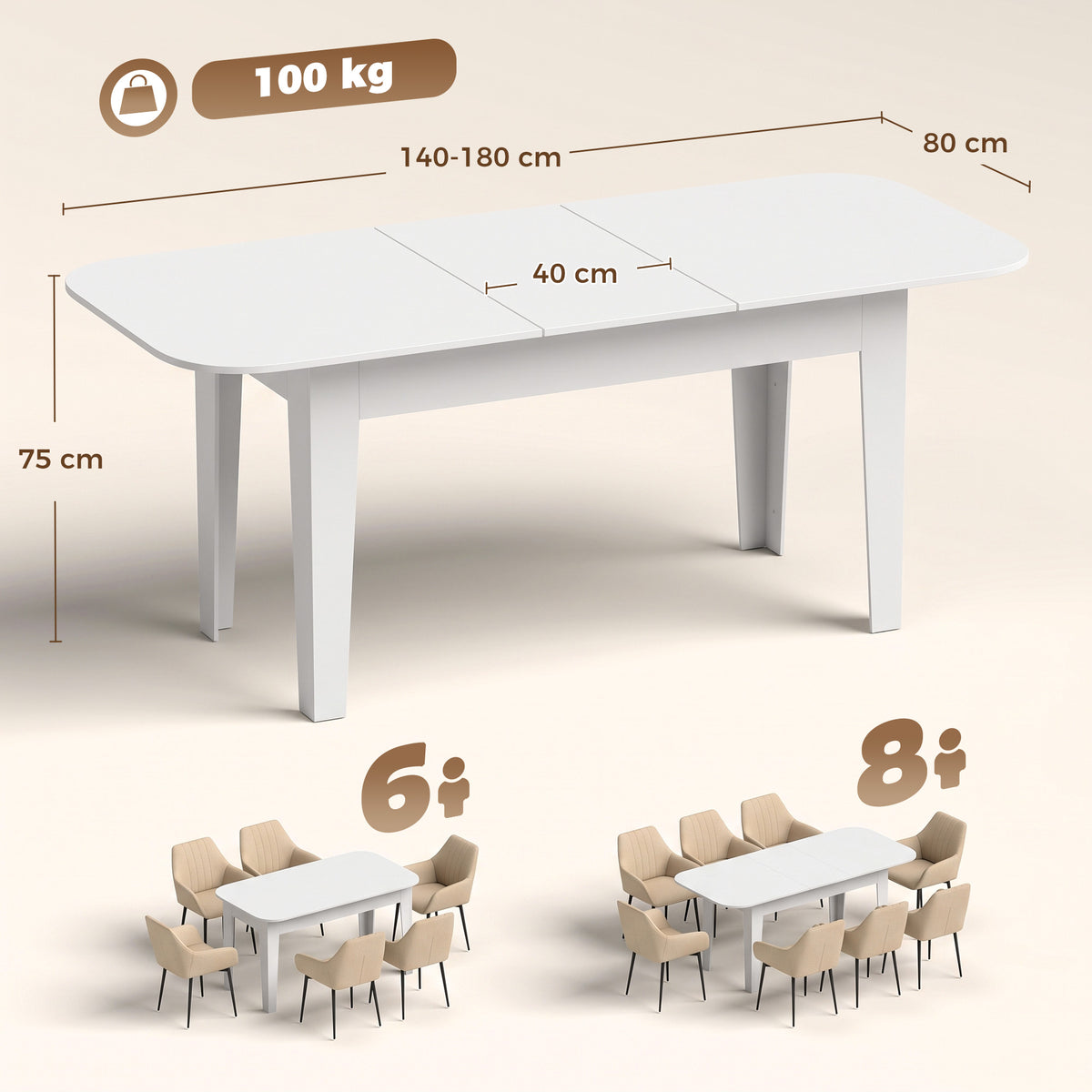 Wooden Extending Dining Table 180cm Wide for 8 People - Velmora