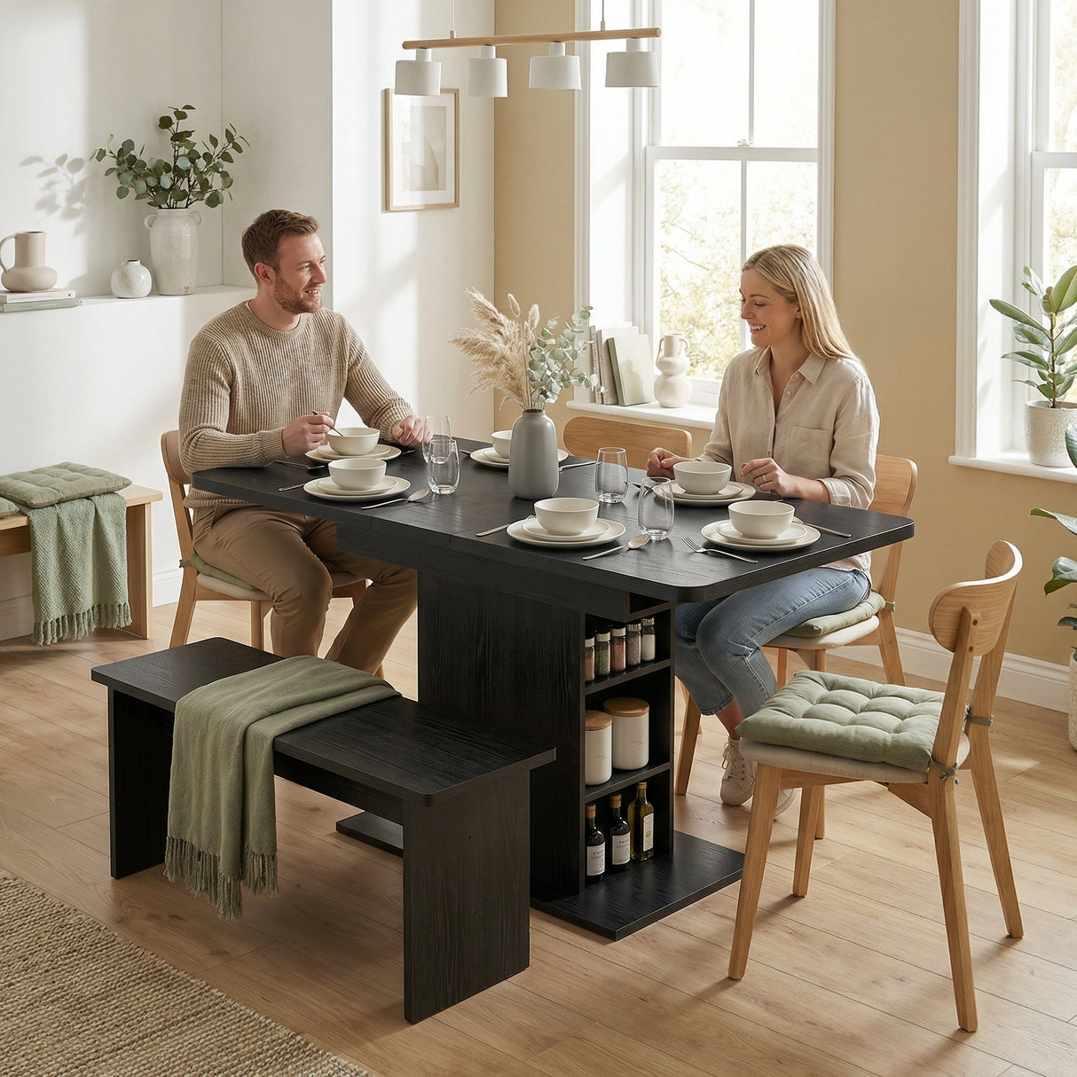 Wooden Extending Dining Table Rectangular for 4 to 6 People - Velmora