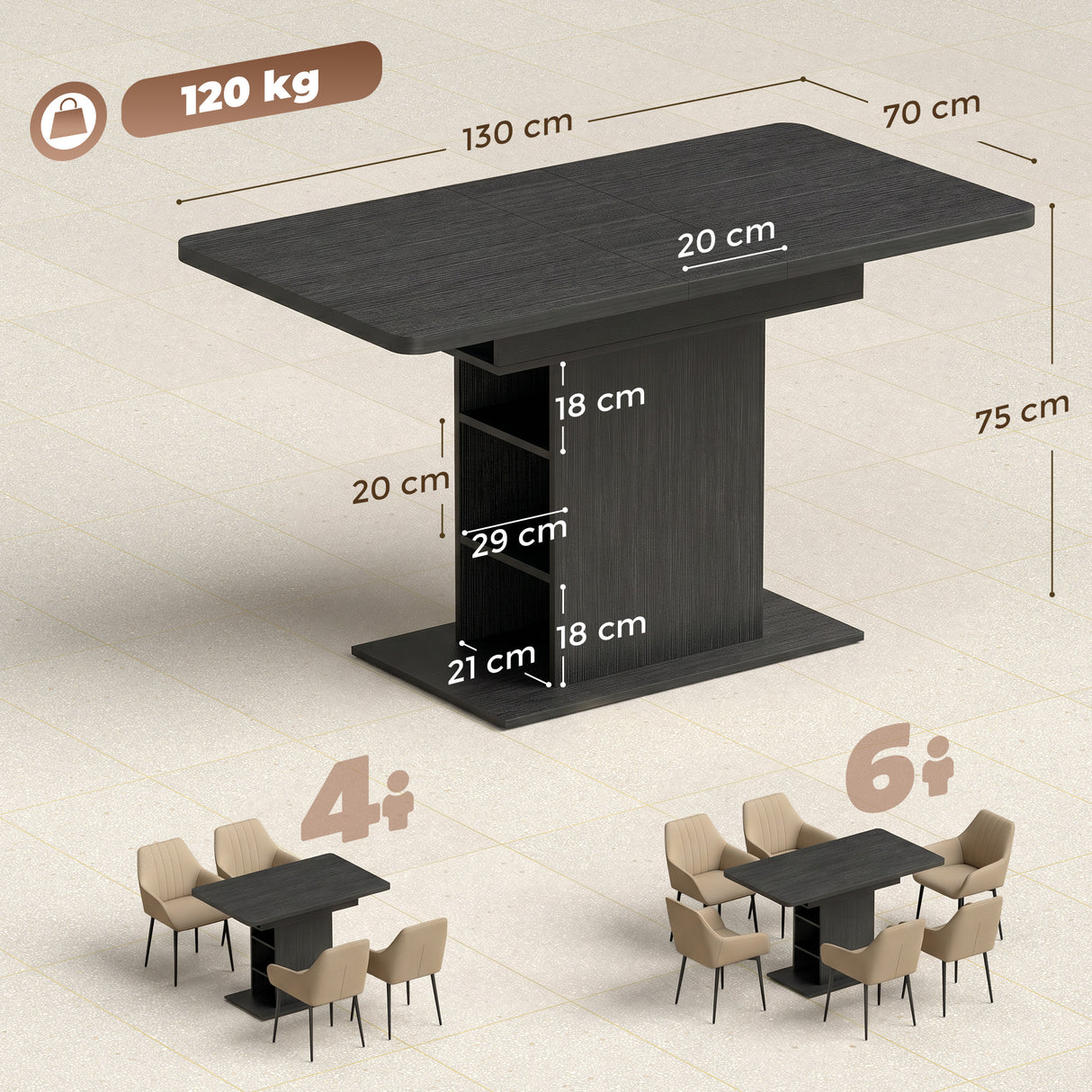 Wooden Extending Dining Table Rectangular for 4 to 6 People - Velmora