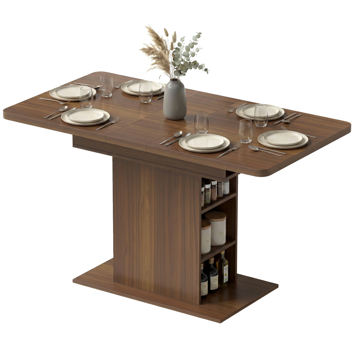 Wooden Extending Dining Table Rectangular for 4 to 6 People - Velmora