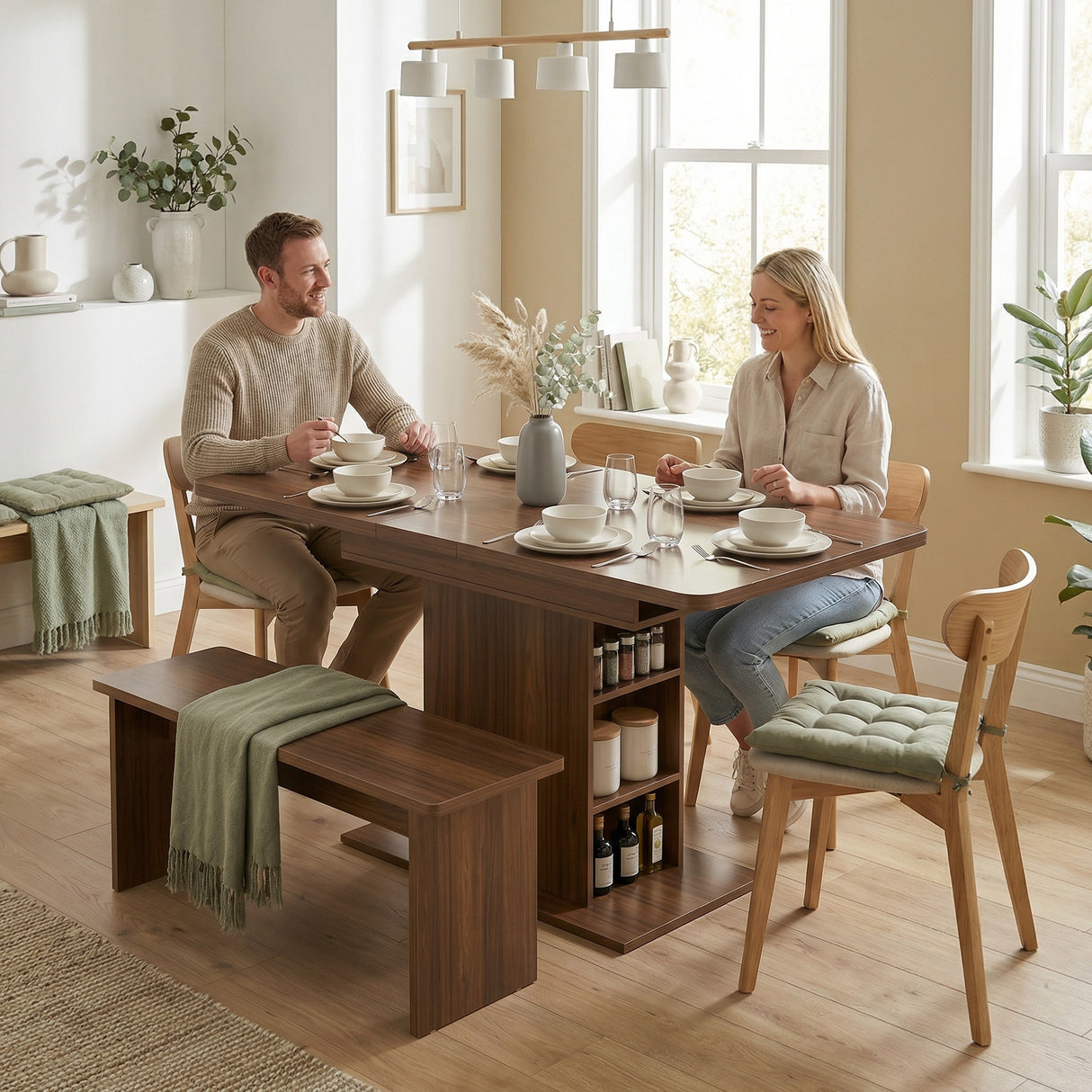 Wooden Extending Dining Table Rectangular for 4 to 6 People - Velmora