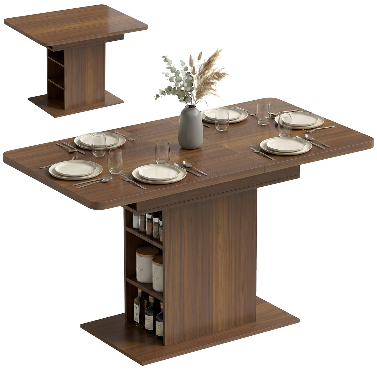 Wooden Extending Dining Table Rectangular for 4 to 6 People - Velmora