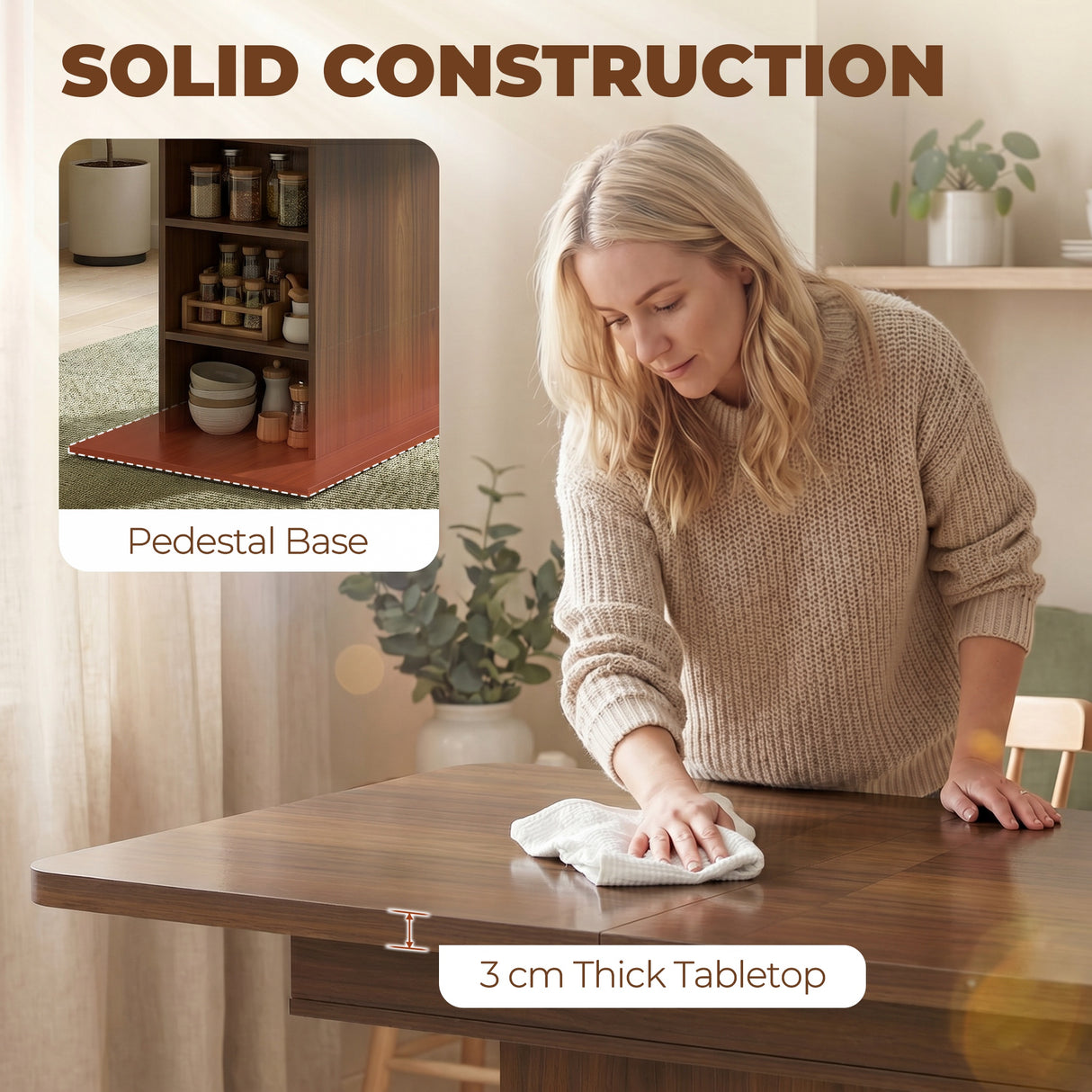 Wooden Extending Dining Table Rectangular for 4 to 6 People - Velmora