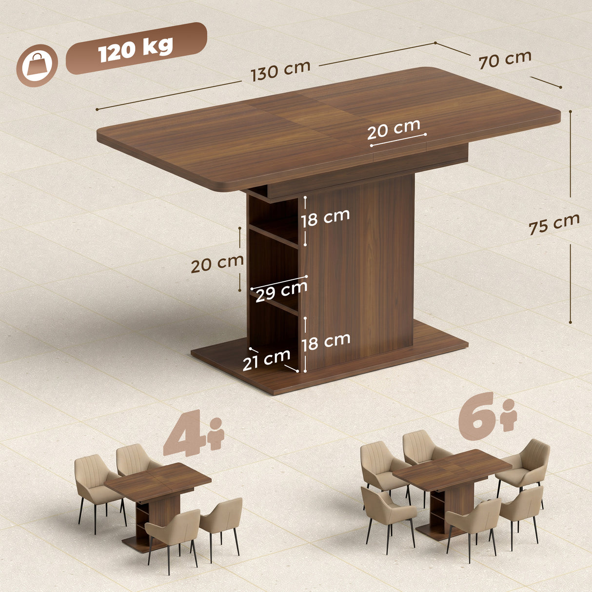 Wooden Extending Dining Table Rectangular for 4 to 6 People - Velmora