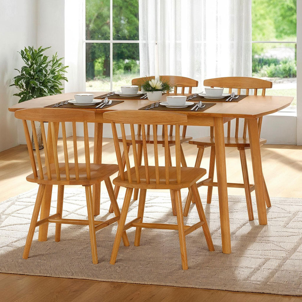 Wooden Extending Dining Table With 4 Dining Chairs - Emery