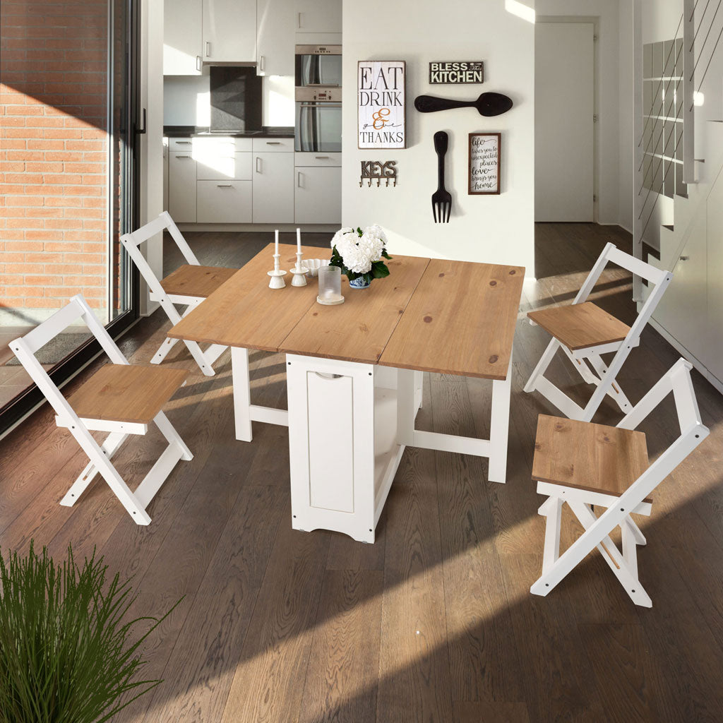 Wooden Extending Dining Table With 4 Dining Chairs - Santos