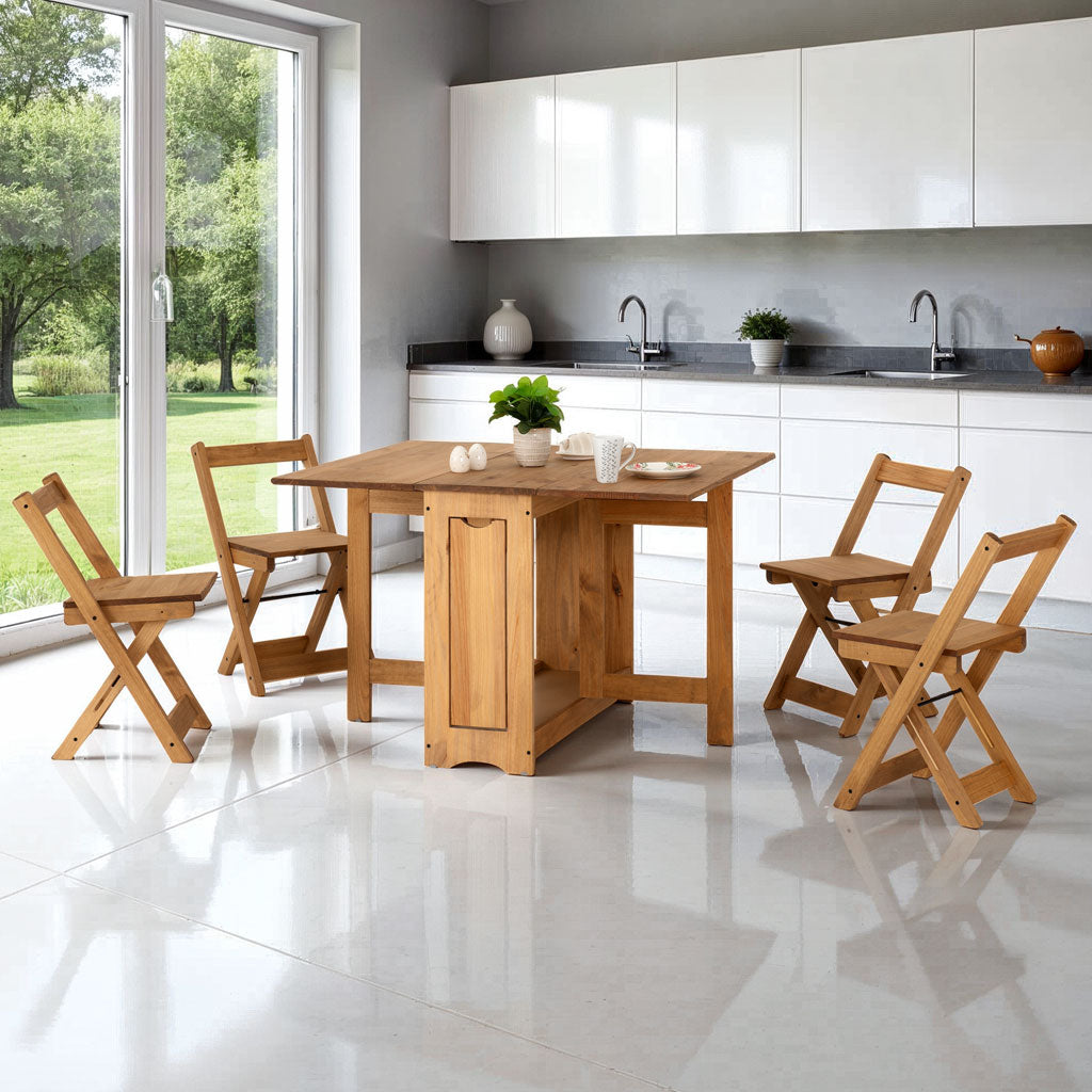Wooden Extending Dining Table With 4 Dining Chairs - Santos