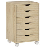 Wooden File Cabinet 40cm Wide With 6 Drawers And Wheels - Velmora